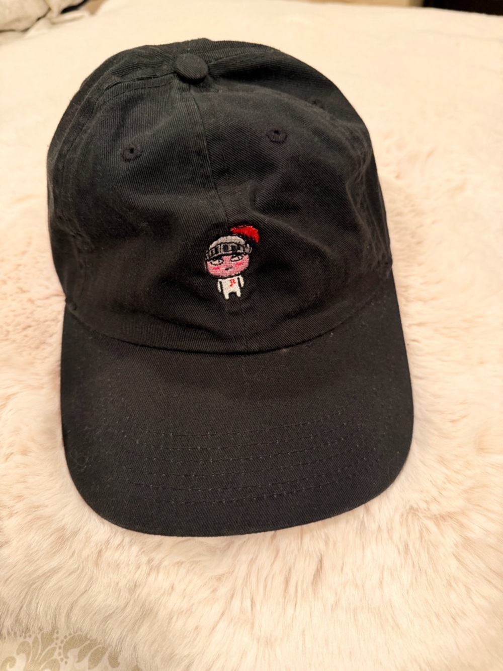 Children's Black Baseball Cap with Embroidered Character